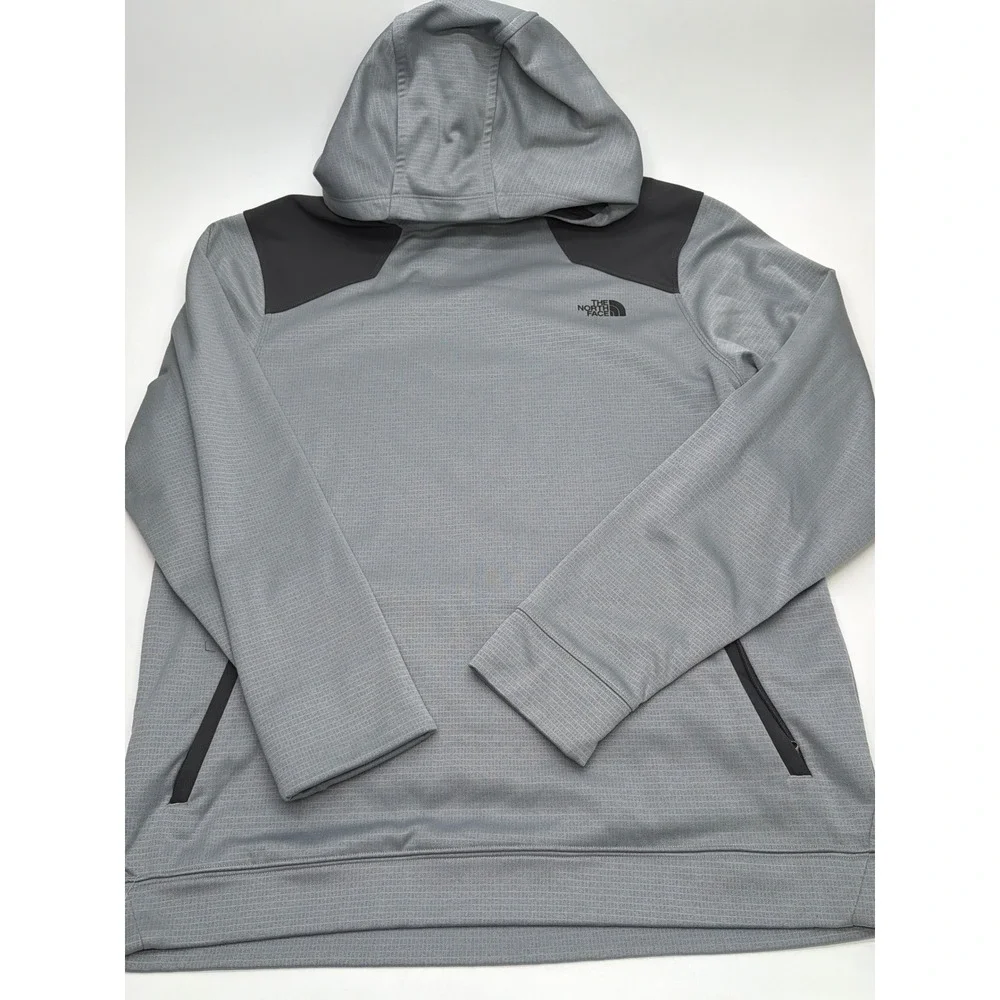 The North Face Mens Grey Grid Fleece Pullover Hoodie Size L Zippered Pockets
